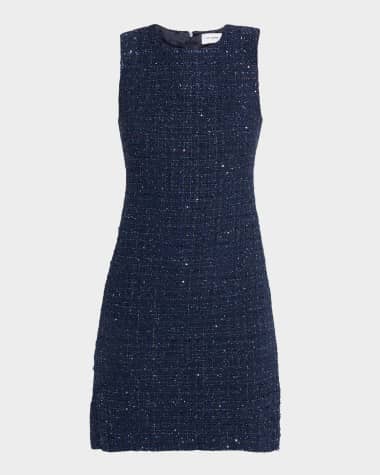St. John Midnight Metallic Multi Tweed Sleeveless Dress