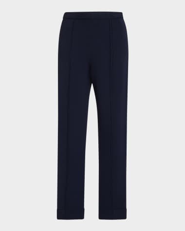 St. John Mixed Gauge Rib Knit Straight-Leg Ankle Pants