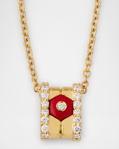 Miseno Baia Sommersa Pendant Necklace in 18K Yellow Gold with White Diamonds and Red Coral Paste