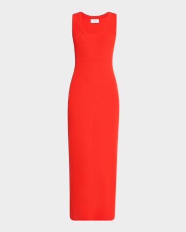 St. John Racking-Knit Scoop-Neck Sleeveless Fine Rib Maxi Dress
