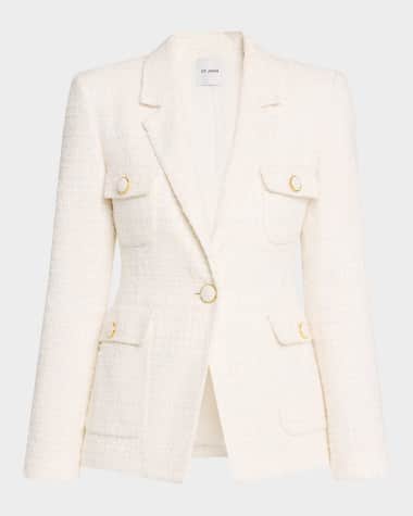 St. John Tweed Mixed Media Jacket W Pocket Flaps Lined