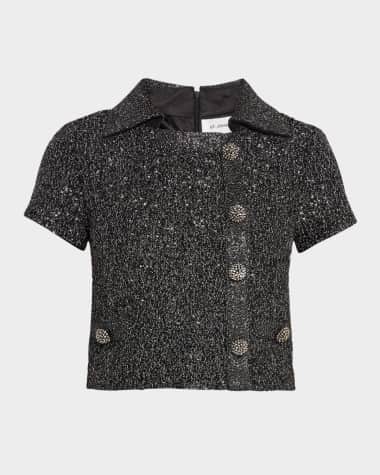 St. John Lurex Knit And Signature Stretch Sequin Knit Collar Jacket W Decorative Buttons