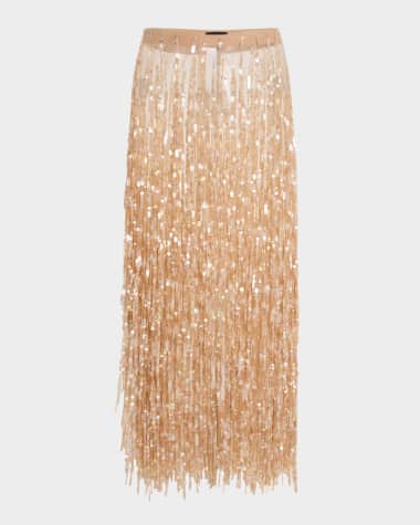 LAPOINTE Sequin Fringe Maxi Pencil Skirt
