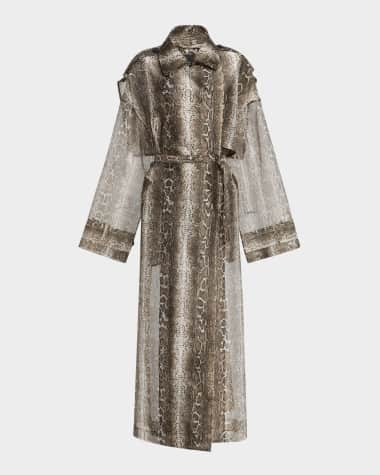 LAPOINTE Snake Print Organza Double-Breasted Trench Coat