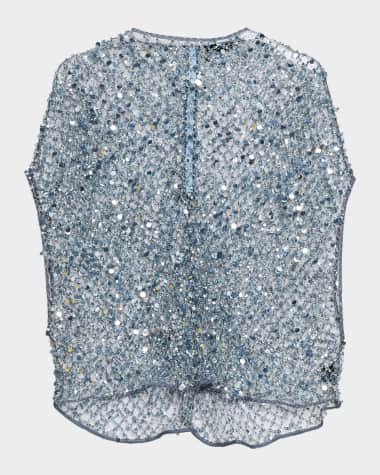 LAPOINTE Sequin Net Mesh Cape Top