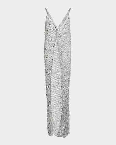 LAPOINTE V-Neck Sequined Net Mesh Long Cami