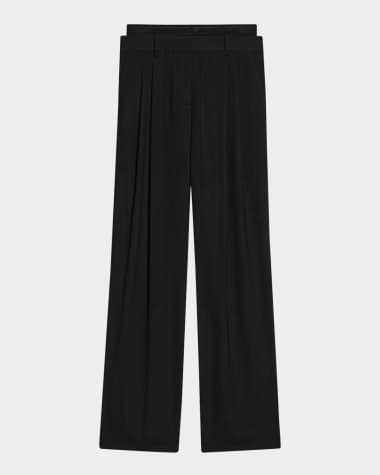 Helmut Lang Pleated Double-Waistband Pants