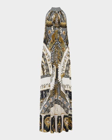 Camilla Temples of Dendara Tie-Neck Maxi Dress