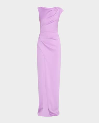 Black Halo Braden Pleated Side-Slit Column Gown