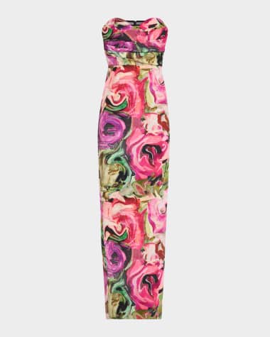 Black Halo Leonora Strapless Abstract-Print Column Gown