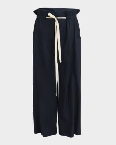 Plan C Paperbag-Waist Wide-Leg Trousers