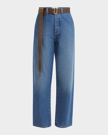 Plan C Relaxed Straight-Leg Ankle Denim Trousers With Belt