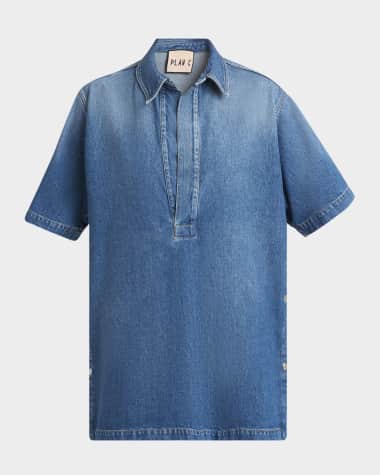 Plan C Snap-Slits Collared Denim Shirt