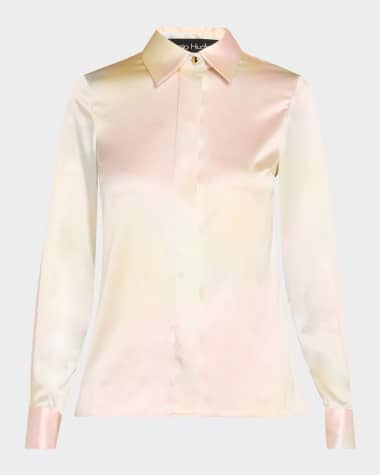 Sergio Hudson Watercolor Button-Down Silk Blouse