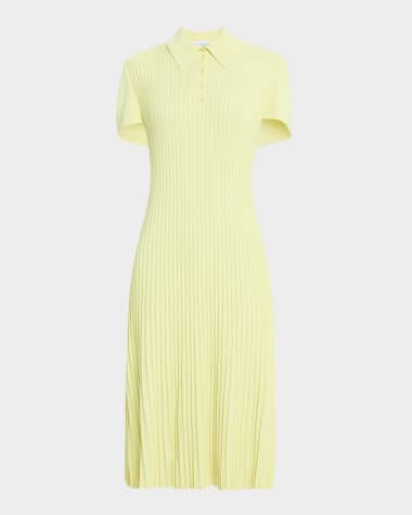 Brandon Maxwell Joyce Pleated Cape Polo Midi Dress