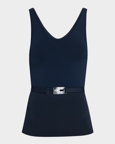 Brandon Maxwell Julia Scoop-Neck Knit Tank Top With Turnlock Belt