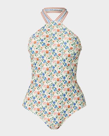 Shoshanna Floral High Neck One-Piece Swimsuit