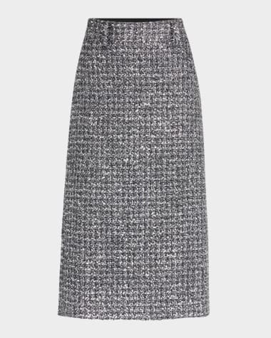 MARIA MCMANUS Metallic Tweed Midi Pencil Skirt