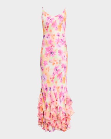 Le Superbe Frida Floral Ruffled Slip Dress
