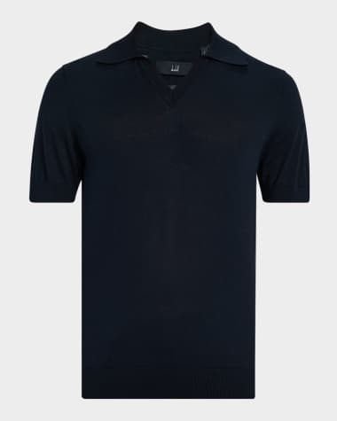 dunhill Men's Cotton and Silk Johnny Collar Short-Sleeve Polo Sweater