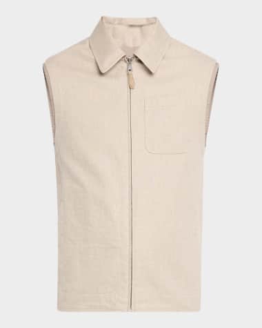 dunhill Men's Reversible Linen Full-Zip Vest