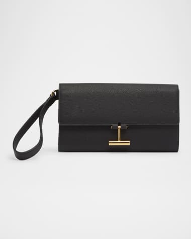 TOM FORD Tara Flap Pouch Wristlet in Grain Leather