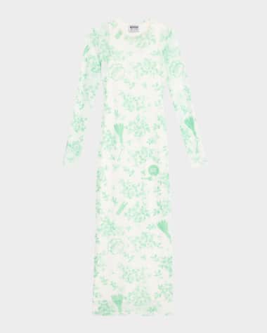 Moschino Jeans Long-Sleeve Printed Tulle Dress