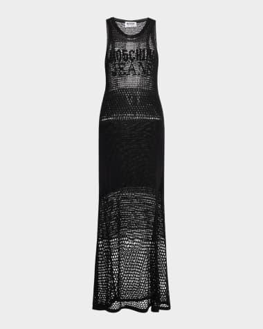 Moschino Jeans Open-Knit Sleeveless Logo Tank Dress