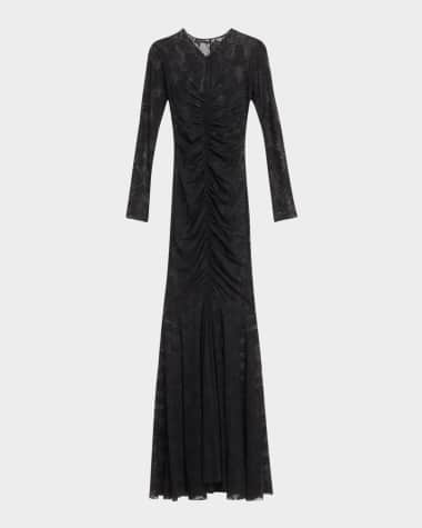 Norma Kamali Shirred Floral Lace Fishtail Gown