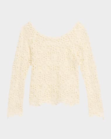 Norma Kamali Floral Crochet Raglan Top