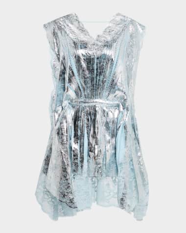 Rabanne Foiled Lace-Trim Sleeveless Mini Dress