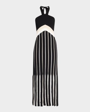 Ramy Brook Campbell Fringe Knit Halter Dress