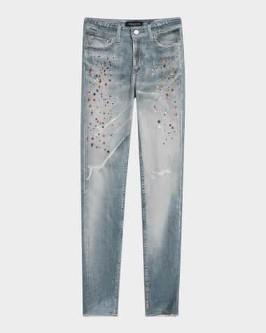 PURPLE Cyanine Jewel-Print Skinny Jeans