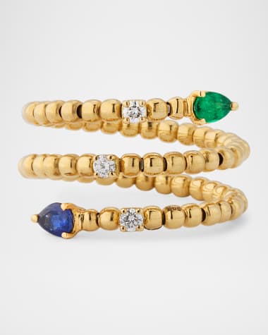 Krisonia Taormina 18K Yellow Gold Ring with Diamond, Emerald, and Sapphire