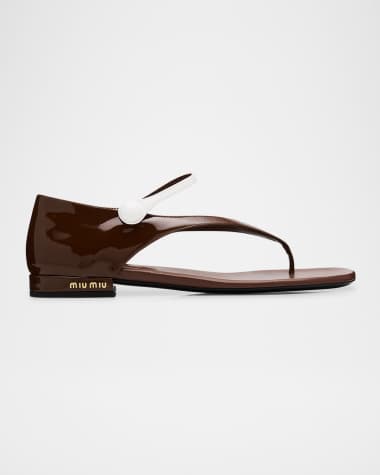 Miu Miu Bicolor Leather Mary Jane Thong Sandals