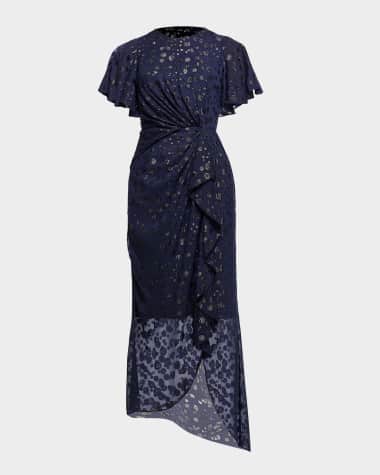Shoshanna Gentry Twist-Front Fil Coupe Maxi Dress