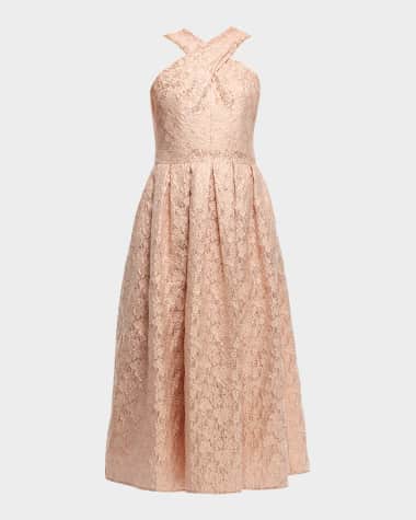 Shoshanna Ivanna Pleated Metallic Jacquard Midi Dress