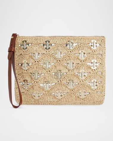Rabanne Disc Raffia Pouch Wristlet