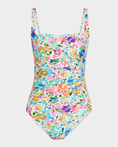 Johnny Was Wild Bloom Ruched One-Piece Swimsuit