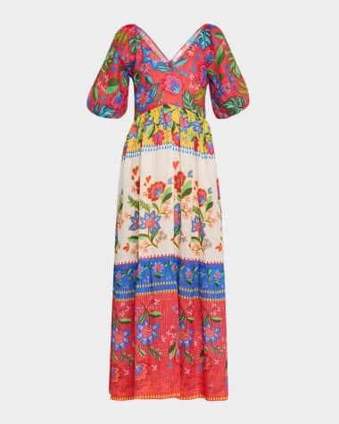 Johnny Was Floral Puff-Sleeve Maxi Dress