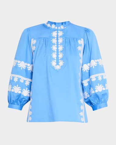 Figue Danilia Embroidered Puff-Sleeve Top
