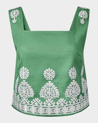 Figue Isabelle Embroidered Linen Crop Top