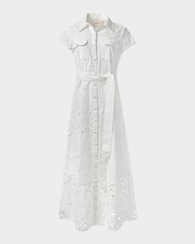Figue Mykonos Eyelet Embroidered Maxi Shirtdress With Belt