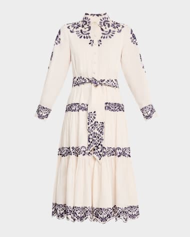 Figue Molly Embroidered Tiered Midi Shirtdress