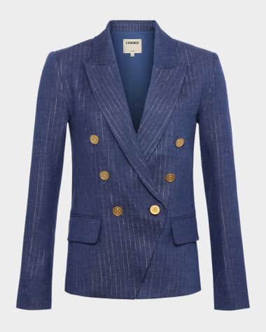 L'Agence Kenzie Metallic Pinstripe Double-Breasted Blazer