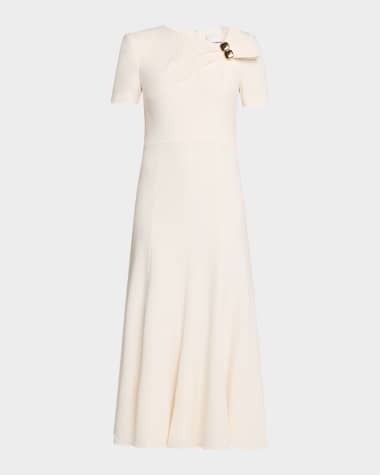 Roland Mouret Embellished Pleat Light Cady Midi Dress