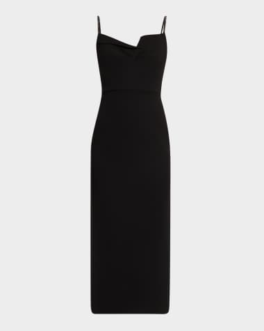 Roland Mouret Cowl-Neck Diamante-Strap Crepe Midi Dress