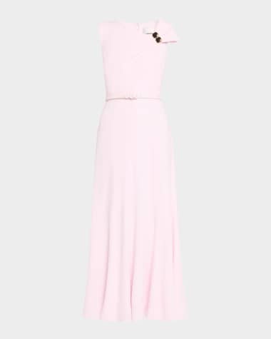 Roland Mouret Bow Embellished Satin Crepe Belted Maxi Dress