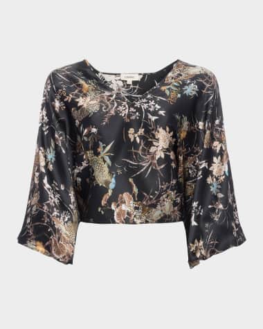 L'Agence Tapestry Jungle Parma Kimono-Sleeve Blouse