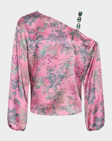 L'Agence Asami Chain One-Shoulder Blouse